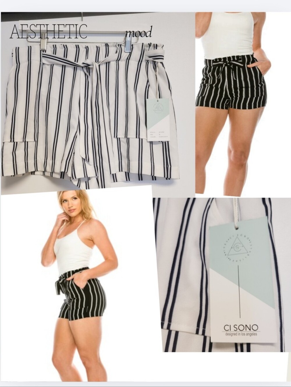 NWY CI SONO Fashion Stripe Tie  Shorts, Navy/lvory XL